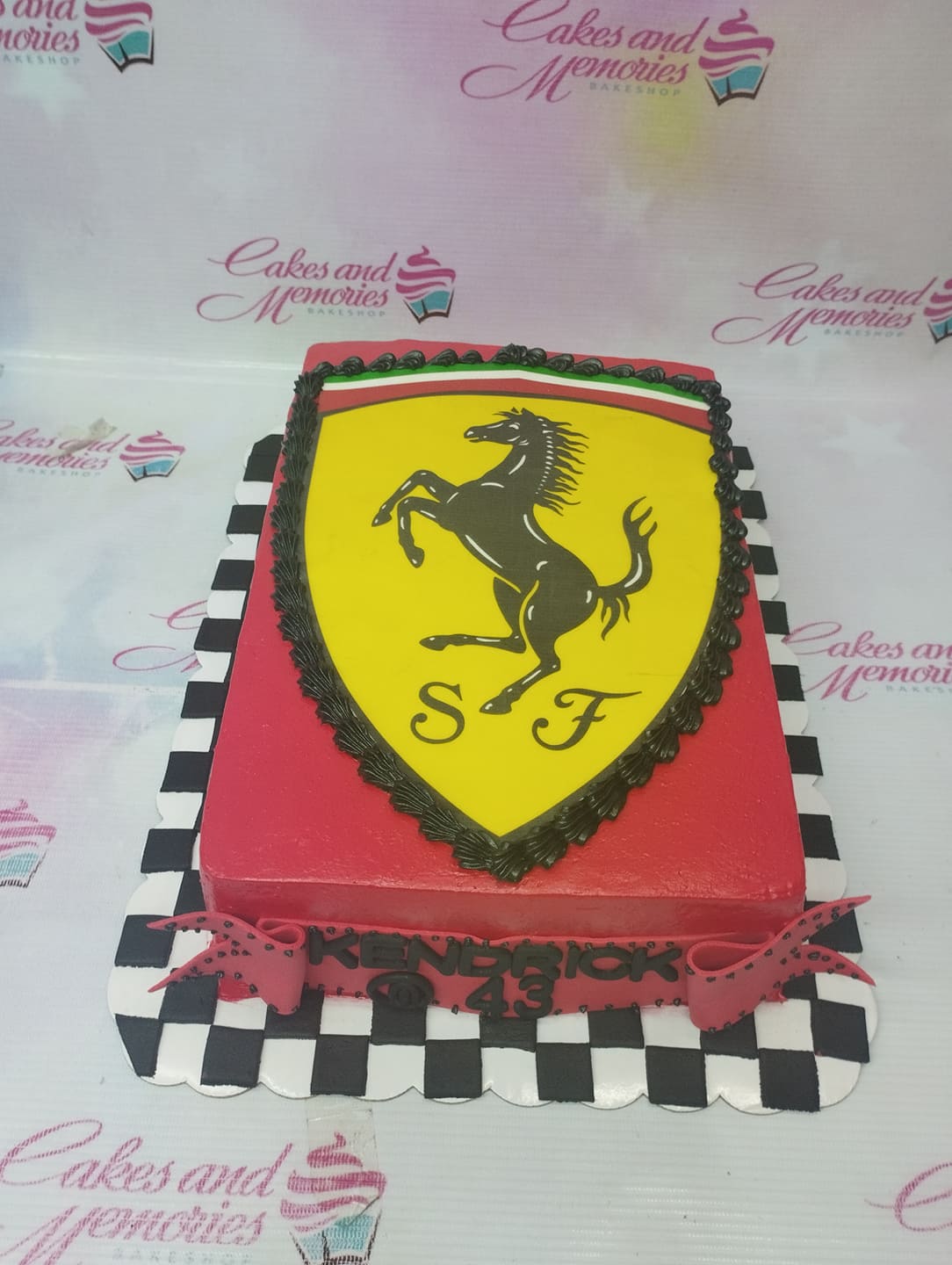 From the Hart cake creations - Ferrari theme for a 50th birthday Topper by  @laserhillcreations #birthday #birthdaycake #milestonebirthday  #50thbirthday #ferarri #ferraricake #customcakes #carcake #sportscar  #caketopper #ferrarilogo #cake #cakes ...