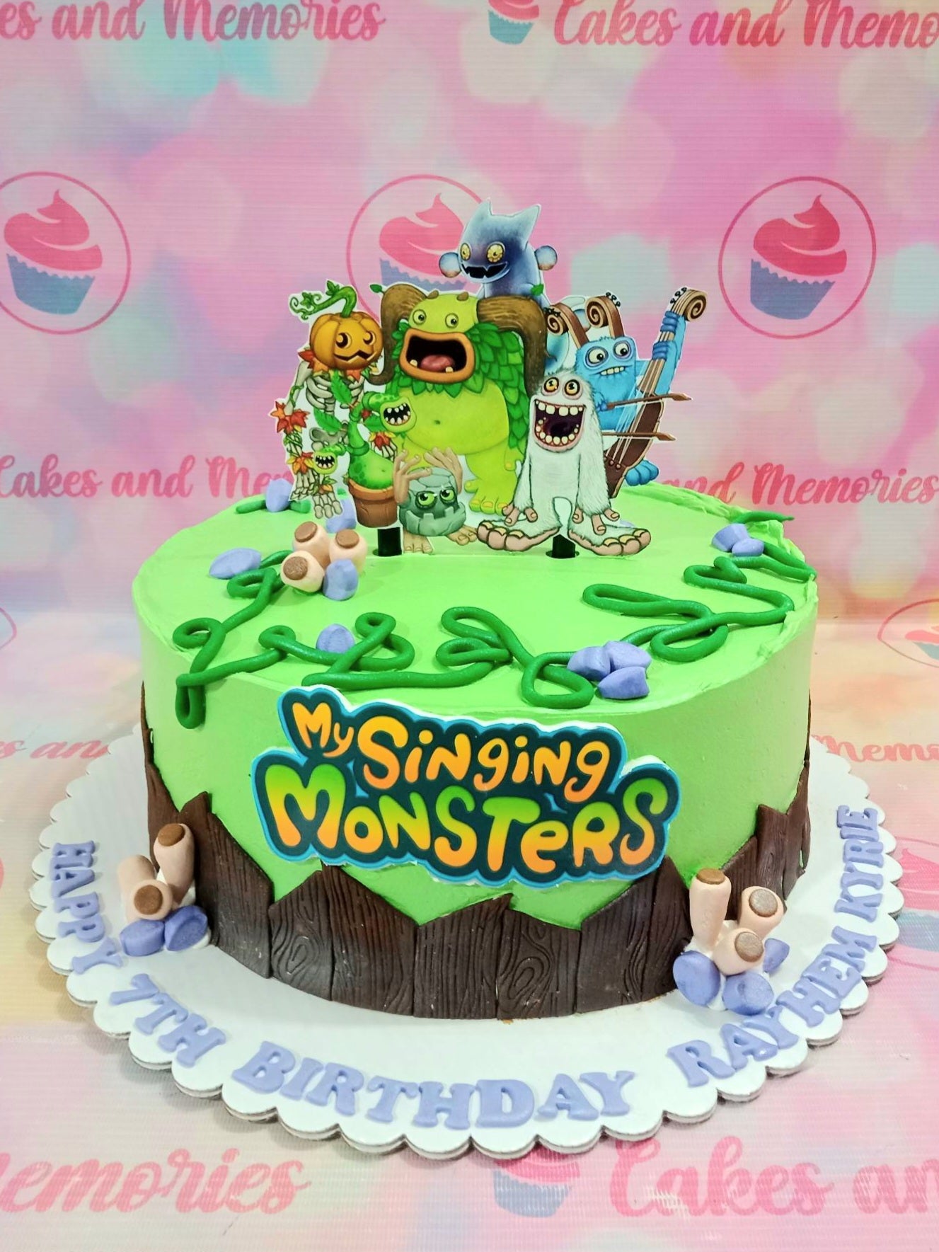 This custom-made Monsters Cake is perfect for a Monsters Inc. or Pixar themed birthday. Featuring vivid green and brown hues, the cake showcases 3D animation of your favorite singing monsters. Perfect for any Monsters Inc. fan, this cake will make the special day even more memorable.