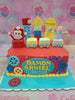 This custom decorated cake features a replica of the classic Jolibee character and his friends riding a vibrant red and blue train! The perfect cake for any Pinoy birthday party! Crafted with quality materials, this Jolibee cake is sure to impress.