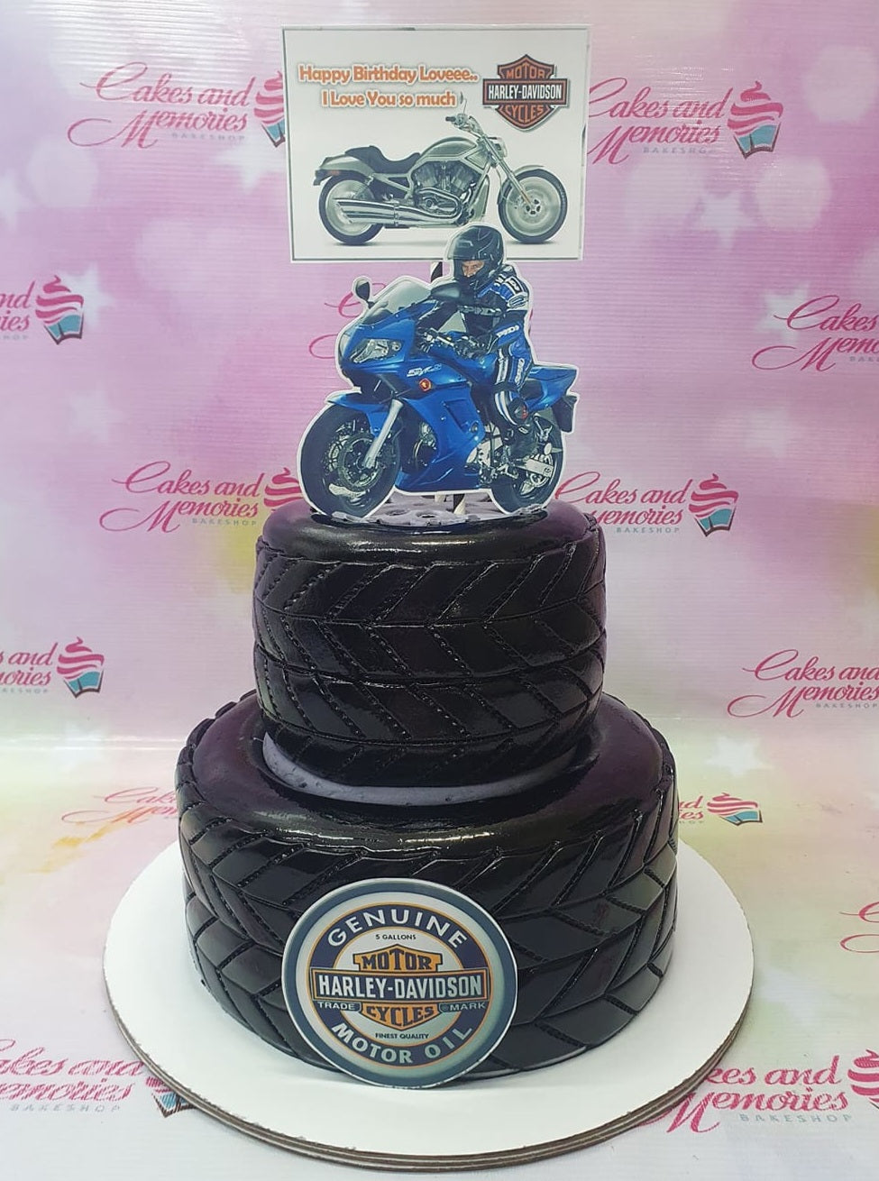 2 Layers, 2 tier, 2 tiers, 2layers, Biker, Birthday Cakes, black, Brother, Customized Cakes, Dad, Daddy,  Fondant, Gentleman, Gentlemen, guy, Harley Davidson, kuya, Male, Man, Men, motor bike, Motorcycle Cake, New05, NORMALdelivery, racing, Tatay, tires, Tito, wheels, With Toys