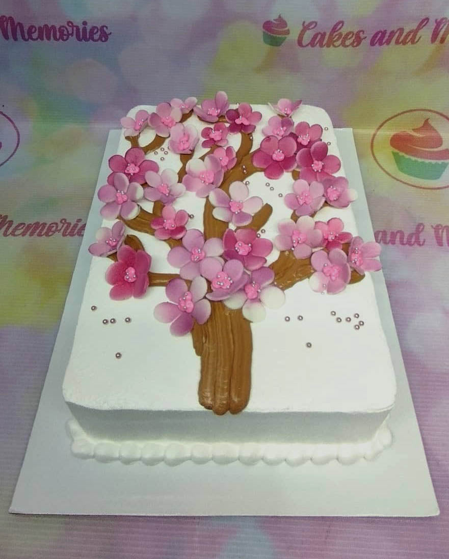 Custom Bridal Shower Cake - Cherry Blossoms and Butterflies Specialty Cake  - NJ - Blue Sheep Bake Shop