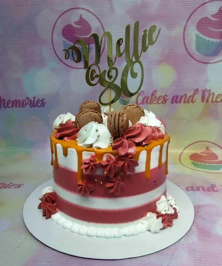 1 layer, 1 tier, 1layer, 1tier, Birthday Cakes, Customized Cakes, Donuts, Dripping, Macarons, Maroon, New15, Non Rush, NonRush,  Printout Topper, Red, Stripes, Sweets