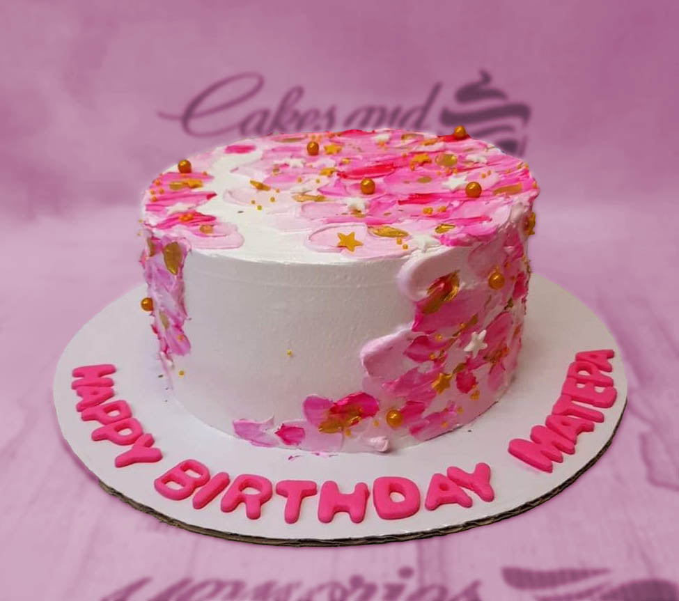 Cake With Pink Macaron with Happy Birthday cake topper - Sucre Patisserie &  Cafe