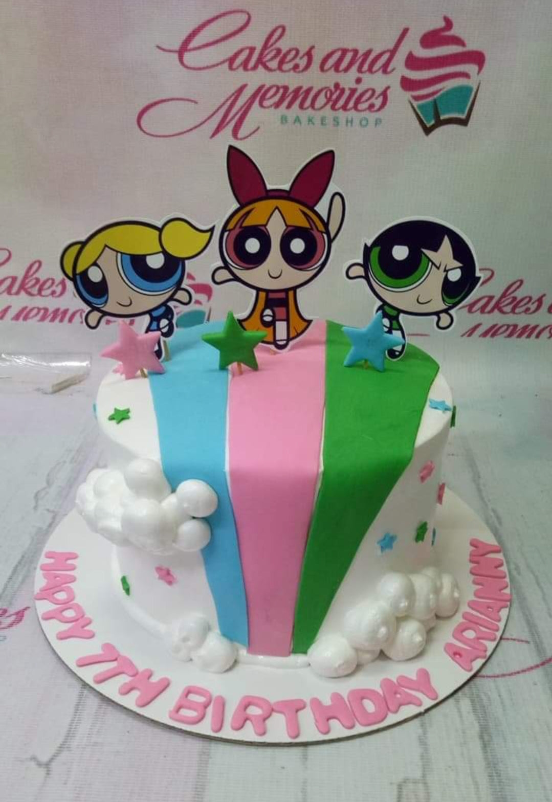 Power Puff Girls Blossom Bubbles Buttercup Hearts Background Edible Ca  A  Birthday Place