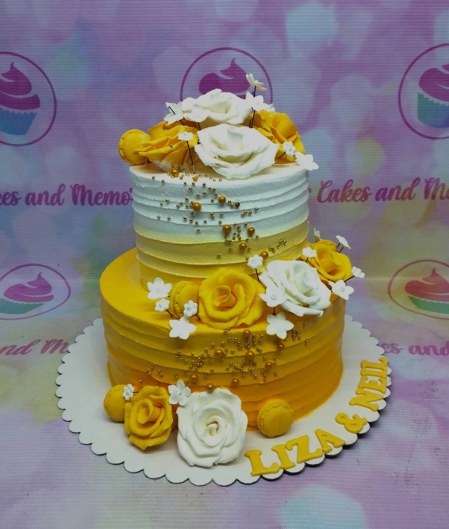 Golden Birthday Assorted Flower Layer Cake - Classy Girl Cupcakes