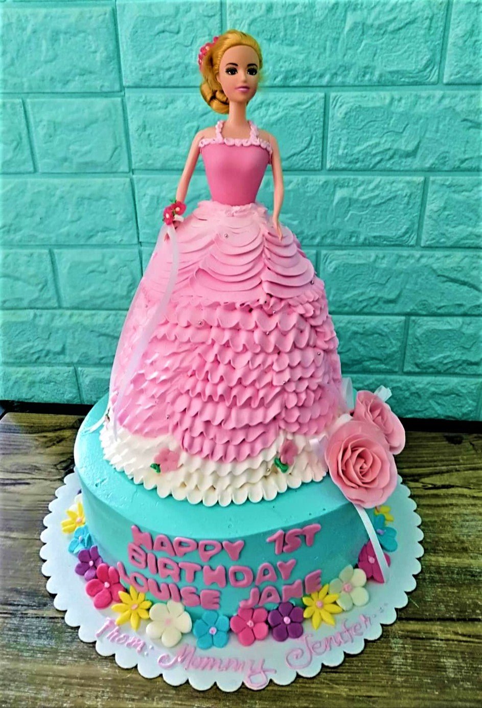 doll cake pink dress If you ever need a Barbie cake I have the easiest tutorial for you!!! , (This one was flavored cotton candy! Recipe is in my first cookbook, Cake Confidence ). , The carved dress is more