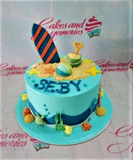 Beach Theme Cake - 2 Tiers - 35 Portions - Basic (Buy Online) - Wedding  Cakes