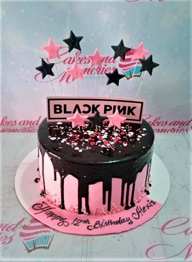 Gorgeous Two-Tier Pink & Black Birthday Cake | Gurgaon Bakers