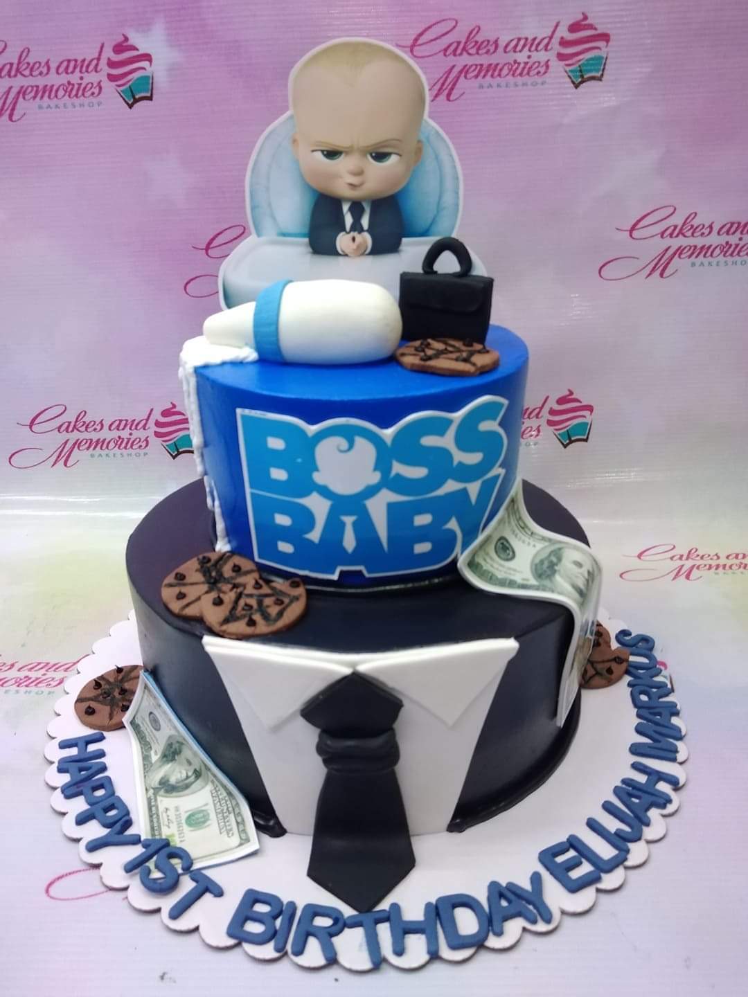 Boss Baby 2 Tiered First Birthday Cake NC545 – Cake Boutique