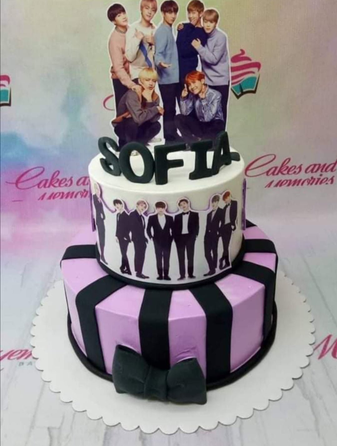 2 layers, 2 tier, 2 tiers, 2layer, 2tier, Birthday Cakes, BTS ARMY, Customized Cakes, double layer, Korean, Kpop, KPOP boys, Non Rush, NonRush, NORMALdelivery, Printout Topper, Sheet3, stripes