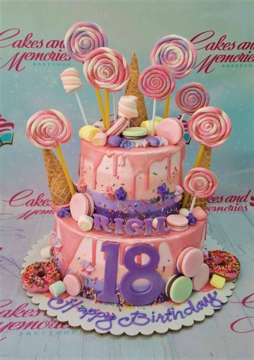 2 layers, 2 tier, 2 tiers, 2layer, 2tier, Birthday Cakes, candy, Colorful, Customized Cakes, double layer, drip, Dripping, lollipop, Non Rush, NonRush, NORMALdelivery, Pink, Sheet1, sweets