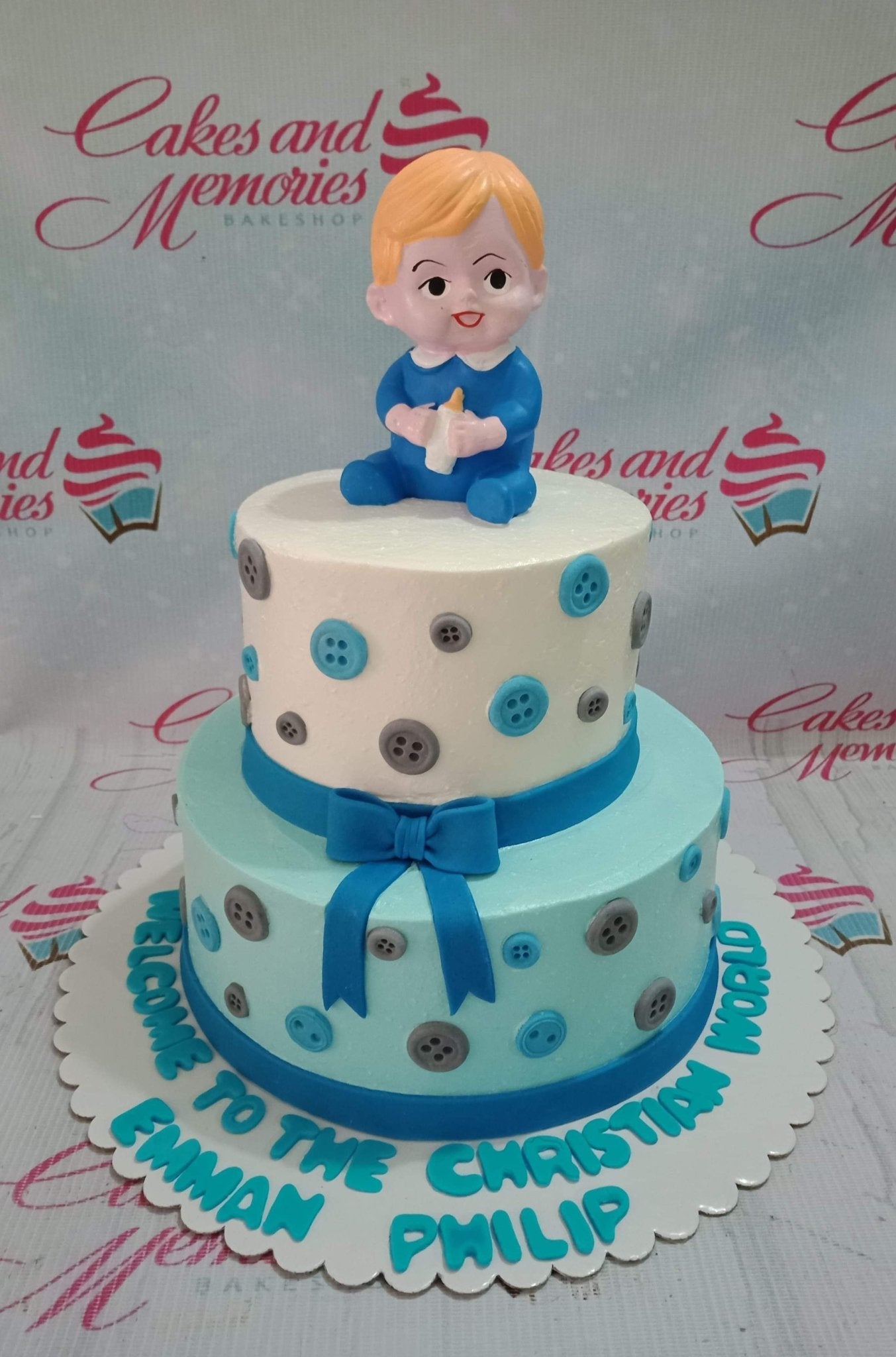 JK Cake Designs - Two tier Christening cake with soft... | Facebook