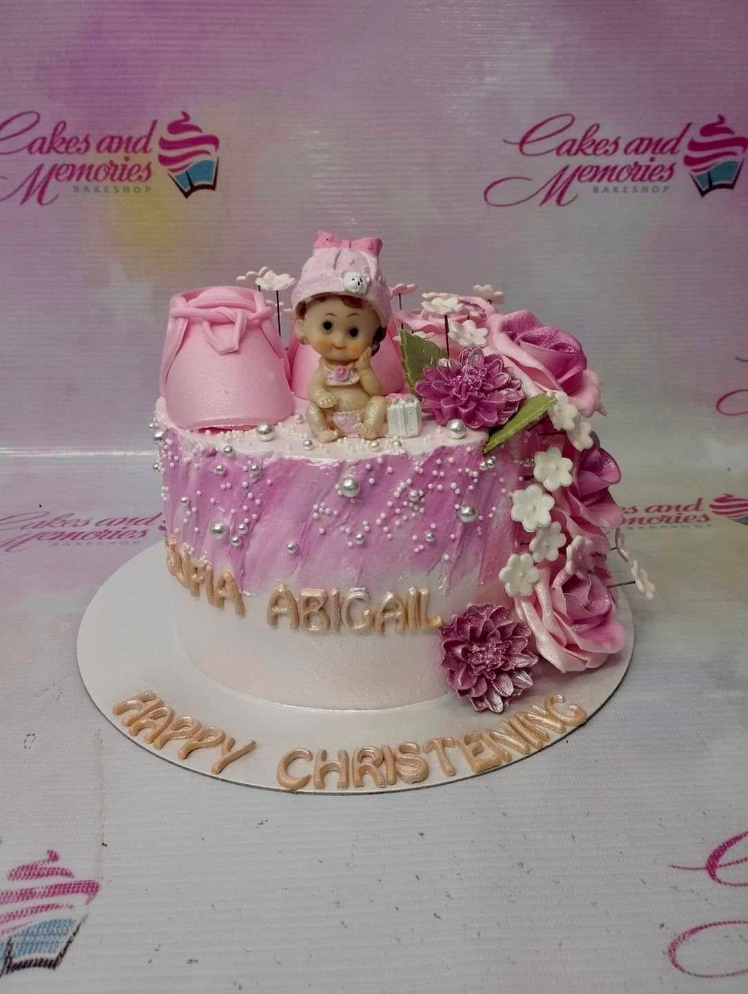 Girl Christening Chocolate Moist Cake with Boiled Icing (Breiah Xyrisse) |  Cebu Balloons and Party Supplies