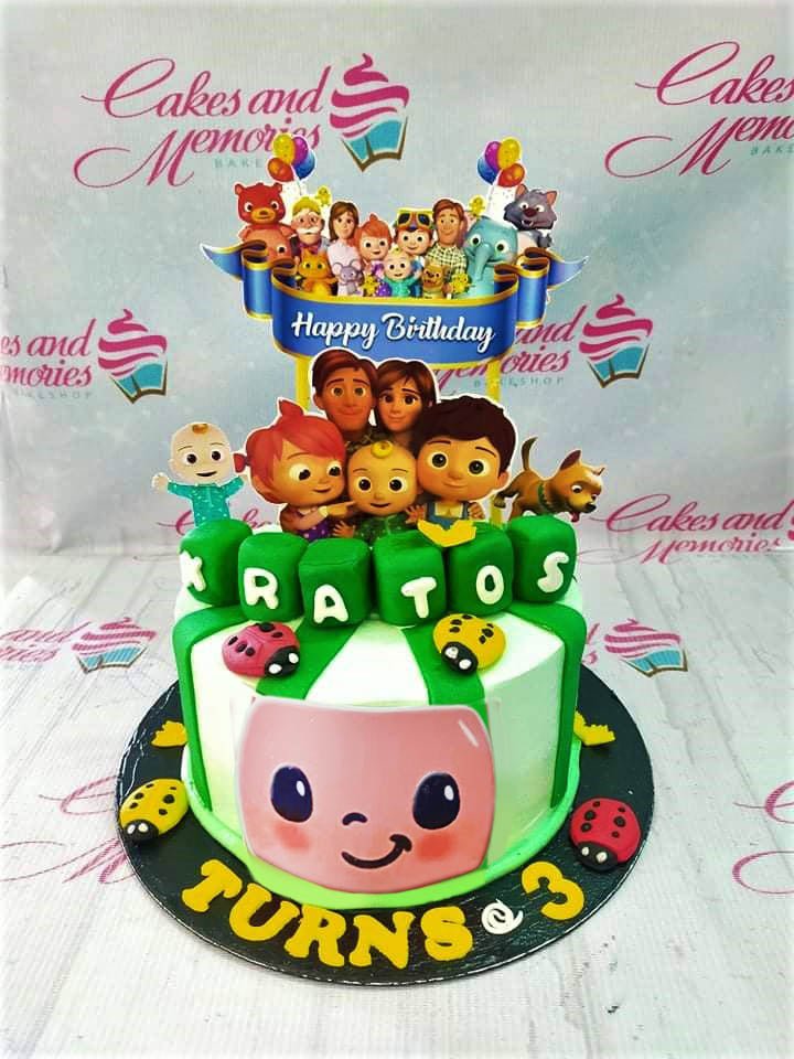Coco Melon with Macaron Theme Cake
