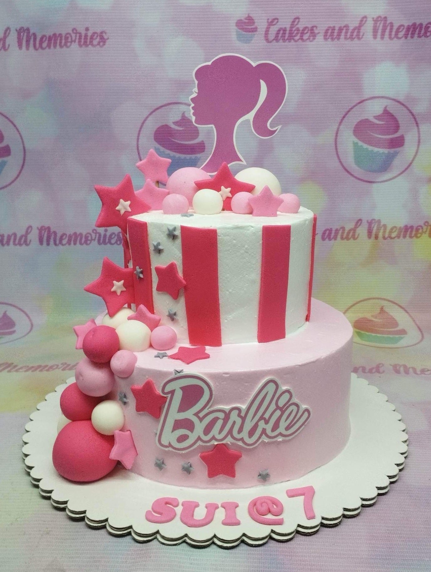 Barbie theme 2 layer customized fondant cake for girl's - CakesDecor
