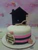 1 Layer, 1 tier, 1layer, 1tier, Fondant, gold key, home, house topper, House Warming Cake, New05,  Pink and black stripes, white fondant