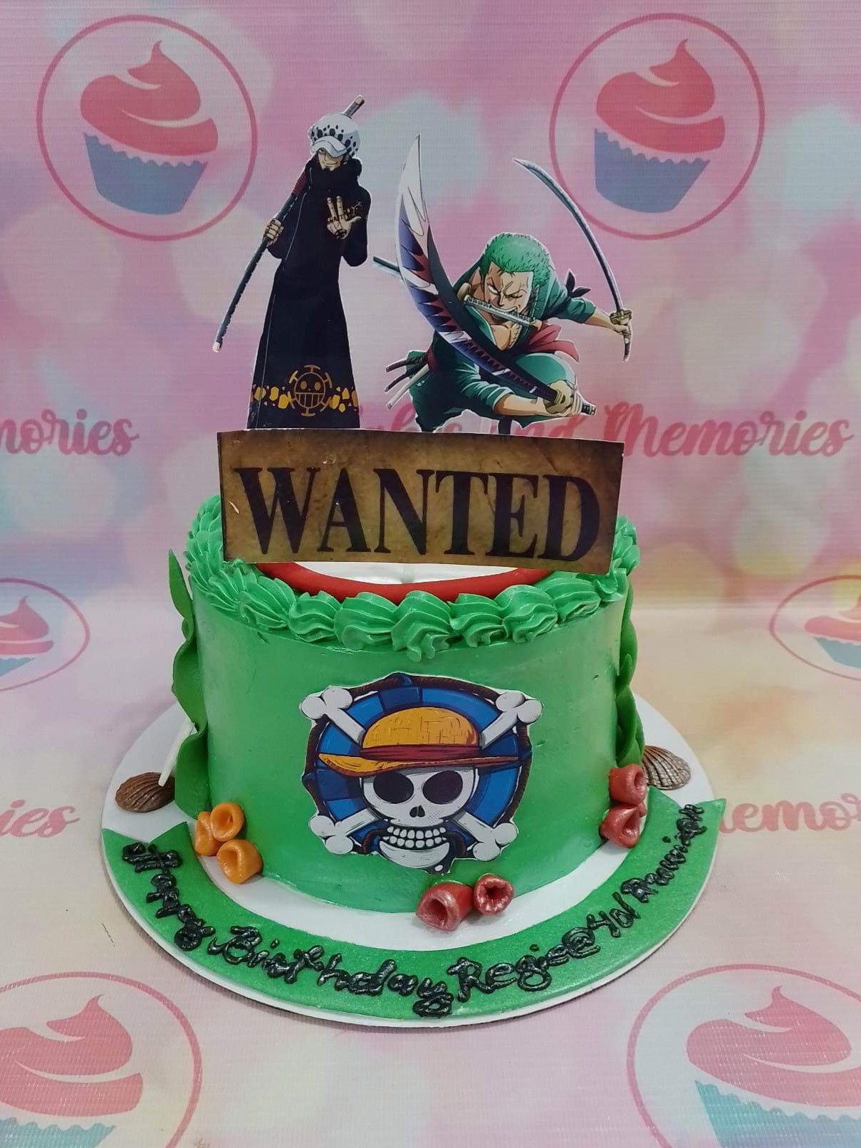 1 Layer, 1 tier, 1layer, 1tier, Birthday Cakes, Children, Customized Cakes, Dark green, Kid, kids,  Anime, roronoa zoro, shanks