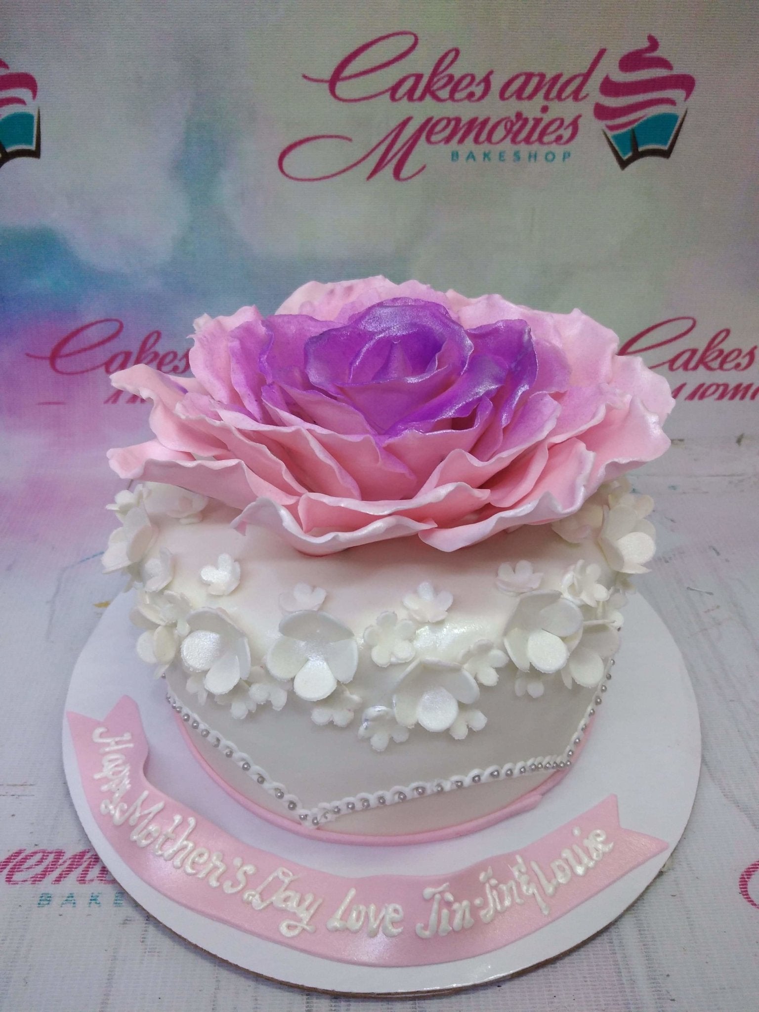 1 layer, 1 tier, 18th, 1layer, 1tier, Birthday Cakes, Customized Cakes, Floral, Flowers, fondant, Garden, mother, mother birthday cakes, Mother's Day, Mothers, Non Rush, NonRush,  Pink, Purple, roses, Sheet1, violet, white