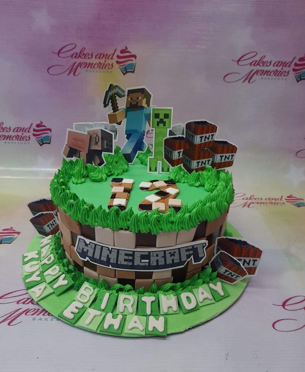 Minecraft Video Game Theme Cake, Full Fondant Squre Shape