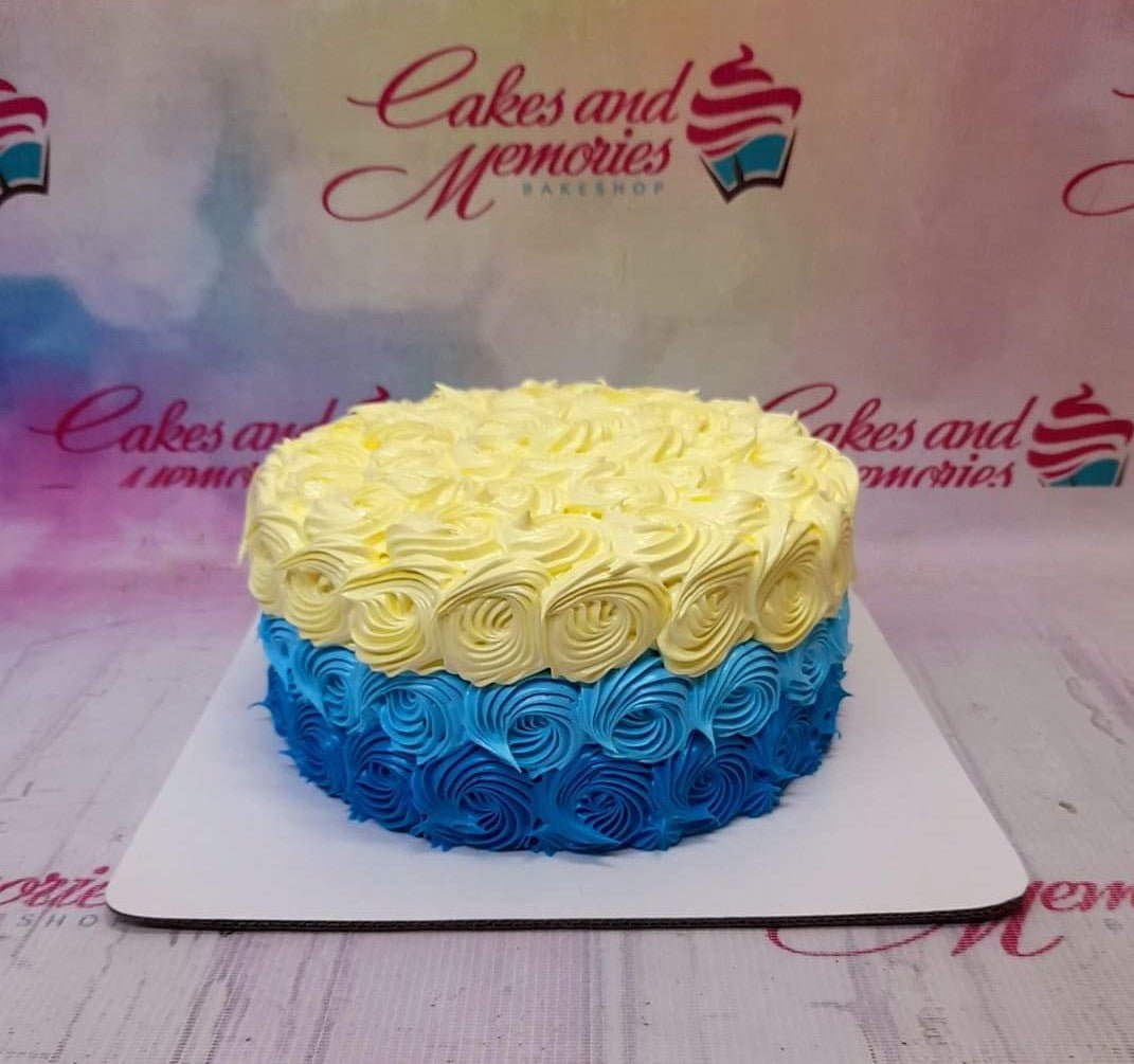 Blue and White Rosette Cake