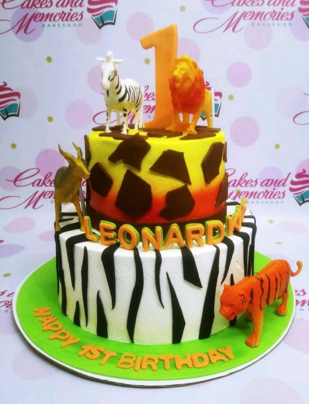 2 layers, 2 tier, 2 tiers, 2layer, 2tier, animals, baby, Birthday Cakes, Customized Cakes, double layer, Great for 1st Birthday Cakes, jungle, Lion, Non Rush, NonRush, NORMALdelivery, one, safari, Sheet3, Tiger, wild life, Zebra