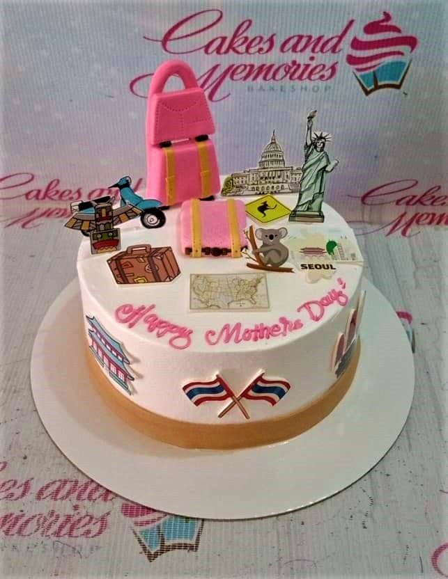 Travel Cake With Map And Luggage Cake Toppers - FUN And 3D